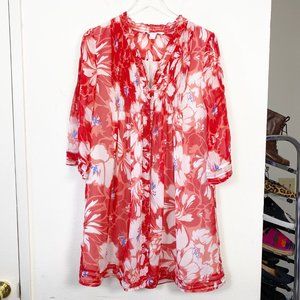 DVF 100% Silk Tropical Floral Button Up Dress 6
